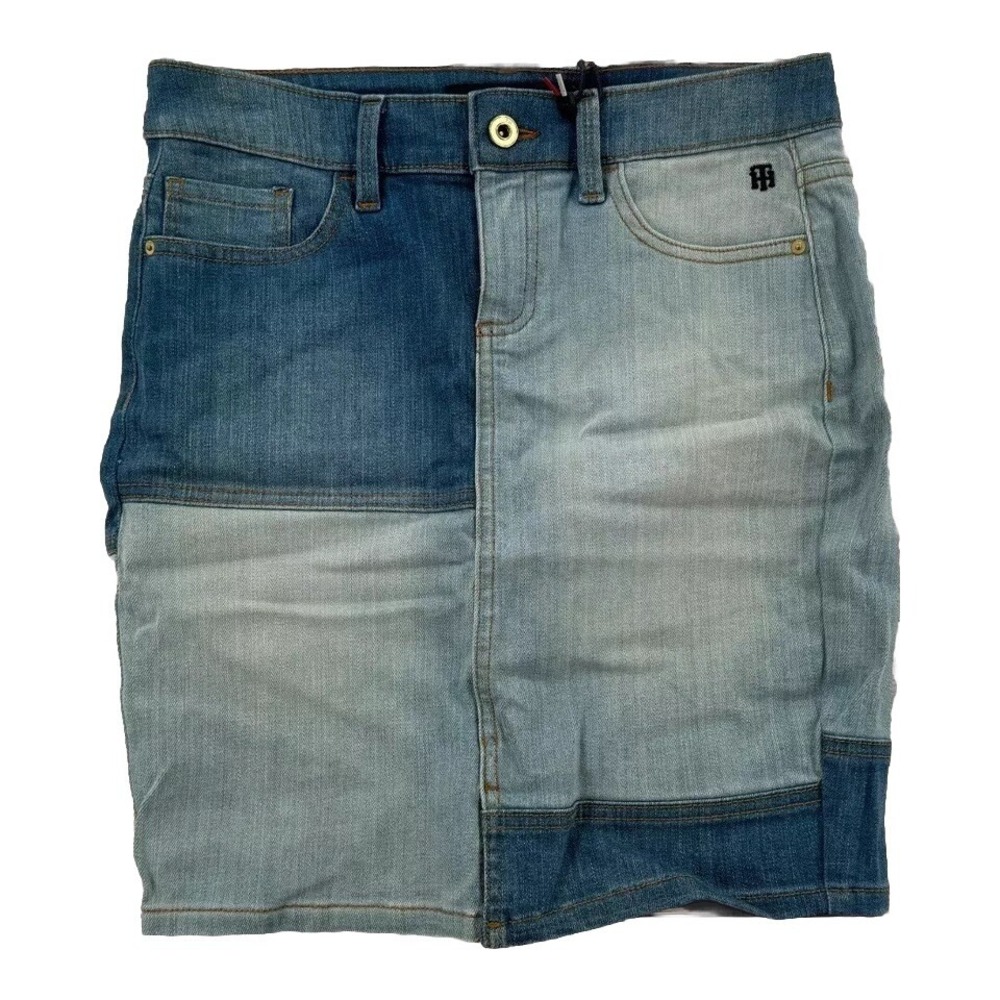 Tommy Hilfiger Jeans Skirt Womens Size 2 Denim‎ Mini Patchwork Blue NEW